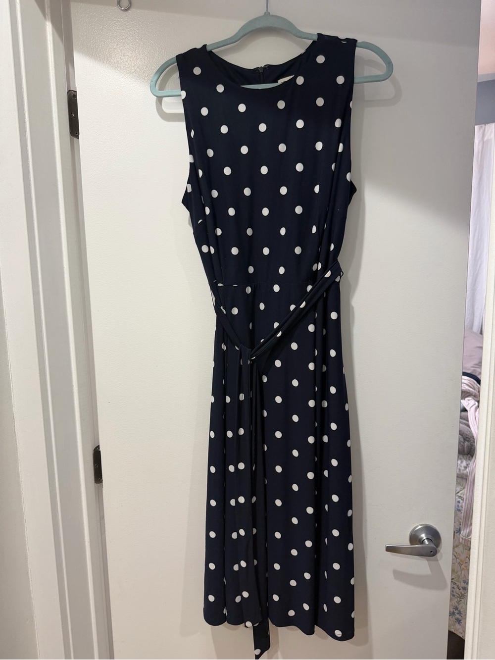 Anne Klein Navy Midi Dress with White Polka Dots